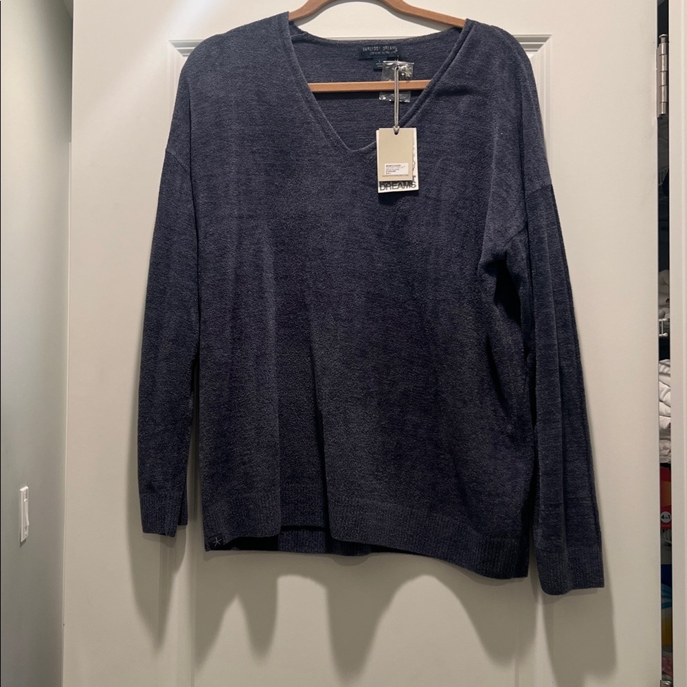 Barefoot Dreams Plush V-Neck Sweater — Charcoal Gray
